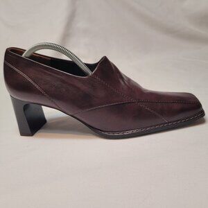 PAUL GREEN Dark Brown Leather Square Toe Pumps Heeled Loafers US 9 UK 6.5, EU 40